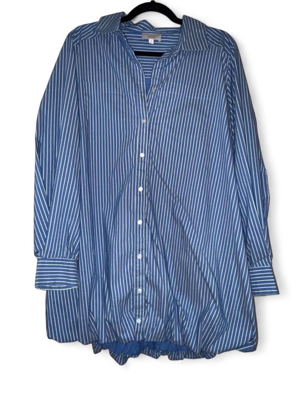 Cinq à Sept blue striped bubble hem shirt dress